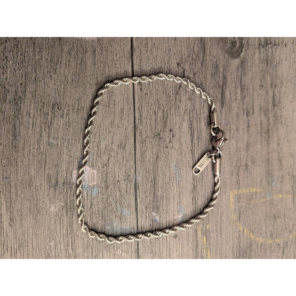 Silver Tone Stainless Steel Rope Chain Bracelet with Lobster Clasp Closure